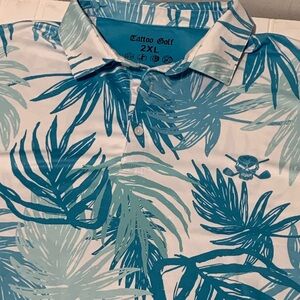 Tattoo Golf Aloha Cool Stretch Men’s Hawaiian Golf Polo Blue / White Polo Shirt